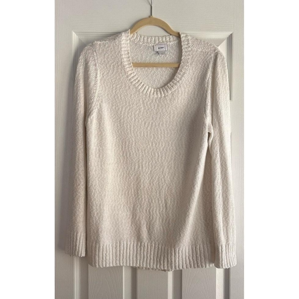 OLD NAVY Womens L White   V-Neck Long Sleeve Textured Ribbed Knit Sweater